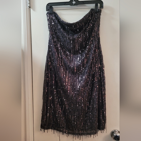 Wild Fable sequin fringe stretch lace strapless dress - Picture 9 of 16